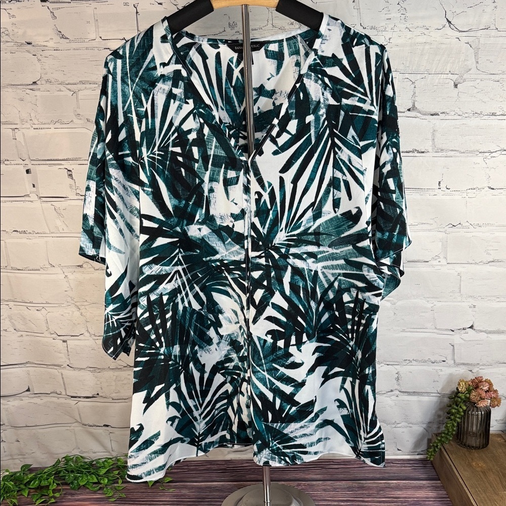 Banana Republic Tropical Palm Leaf Print Kimono Top Wide‎ Slit Sleeve Blouse